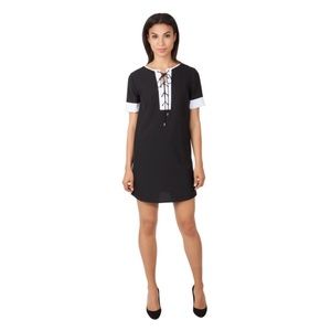 Fraiche-Black Lace-Up Pocket  Casual Dress Small